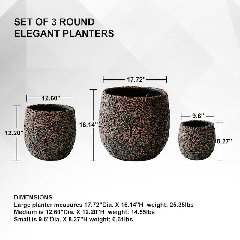 XBrand 17.7", 12.6" and 9"W Round Fiberstone/Cement Indoor Outdoor Planters (Set of 3)