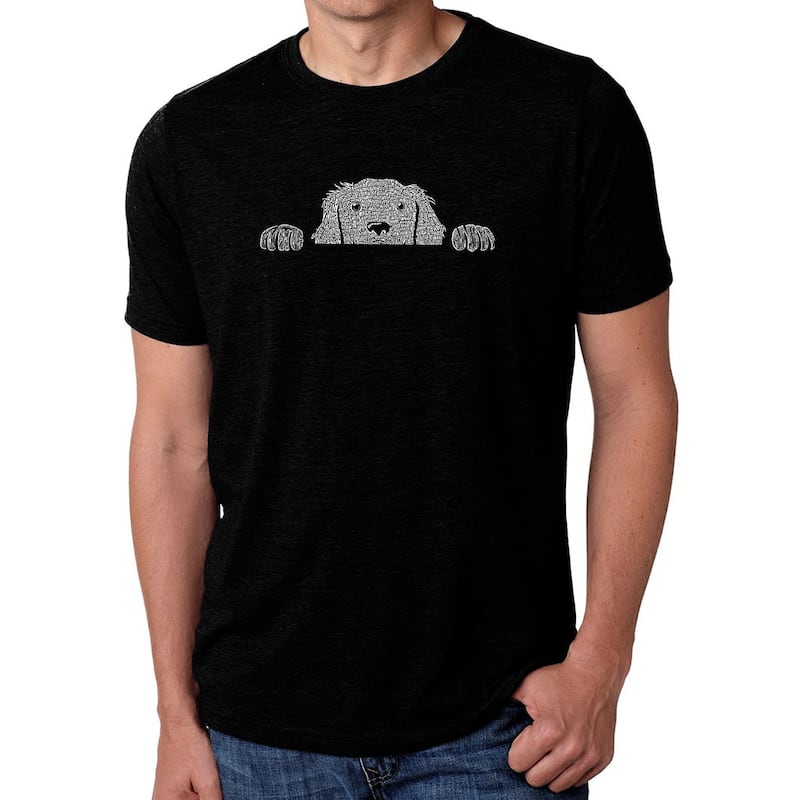 LA Pop Art Men's Premium Blend Word Art T-shirt - Peeking Dog - Black - 3XL
