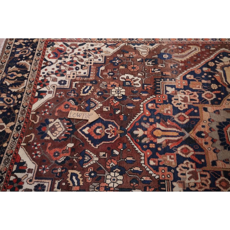 Geometric Bakhtiari Vintage Persian Rug Hand-Knotted Wool Carpet - 7'0" x 10'1"
