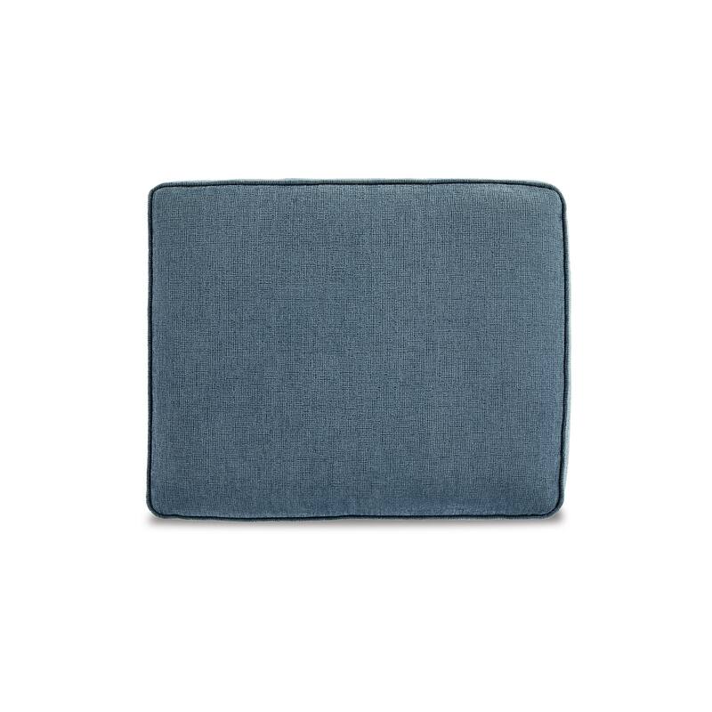 Caten Ottoman, Azure Blue Polyester, Black Low Profile Legs, 30 Inch