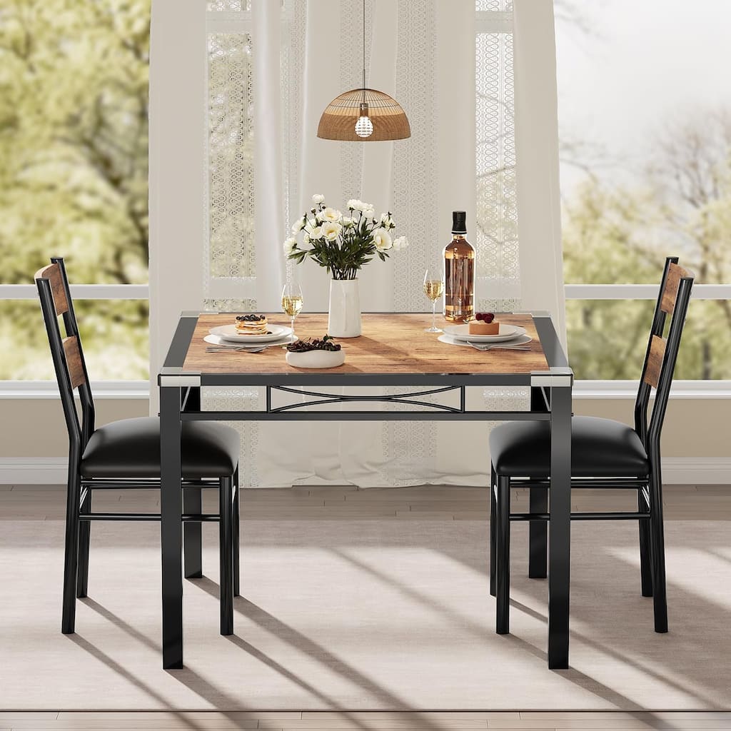 Dining Table Set for 2, Dining Table with 2 Upholstered Chairs for Small Space
