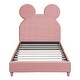 preview thumbnail 3 of 30, Velvet Upholstered Bear Ear Platform Bed, Eye-catching Design, Sturdy Frame