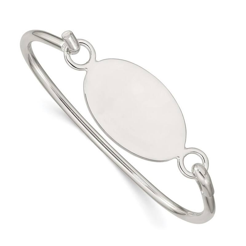 Curata 925 Sterling Silver 7" Polished Oval ID Plate Hook Bangle Bracelet