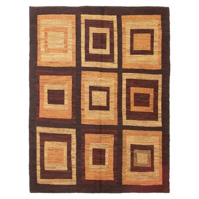 ECARPETGALLERY Flat-Weave Natural Brown Wool Tapestry Kilim - 4'9 x 6'5