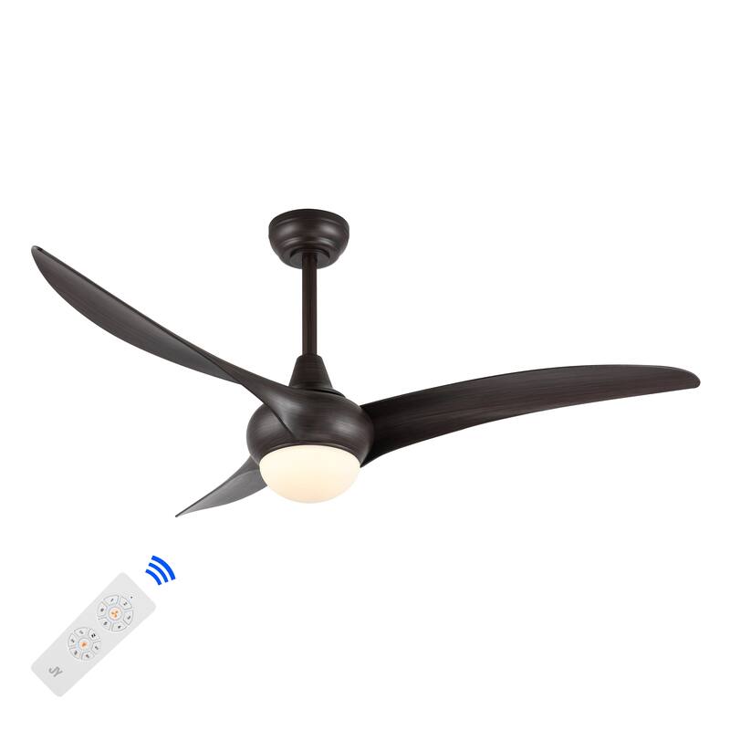 Raffles 52" 1-Light Vintage Iron/Plastic Mobile-App/Remote-Controlled 6-Speed Retro Swirl LED Ceiling Fan, by JONATHAN Y - Dark Brown Wood Finish
