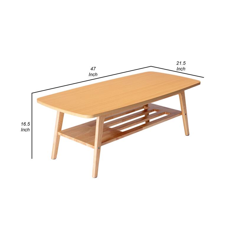Gala 47 Inch Modern Wood Coffee Table with Open Bottom Shelf, Natural Brown