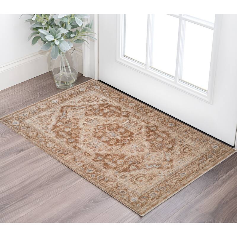 HomeRoots Floral Medallion Traditional Rectangle Area Rug - 36.00 in. x 24.00 in.  x 0.30 in.