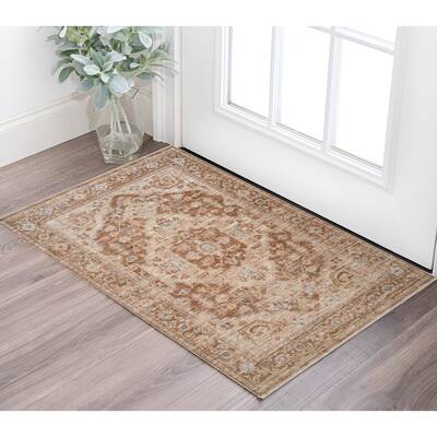 HomeRoots Floral Medallion Traditional Rectangle Area Rug