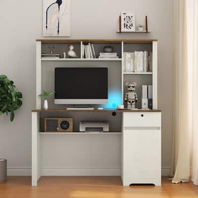 Computer Desk with Hutch & Bookshelf, Writing Laptop Home Office Desk with Drawers for Home