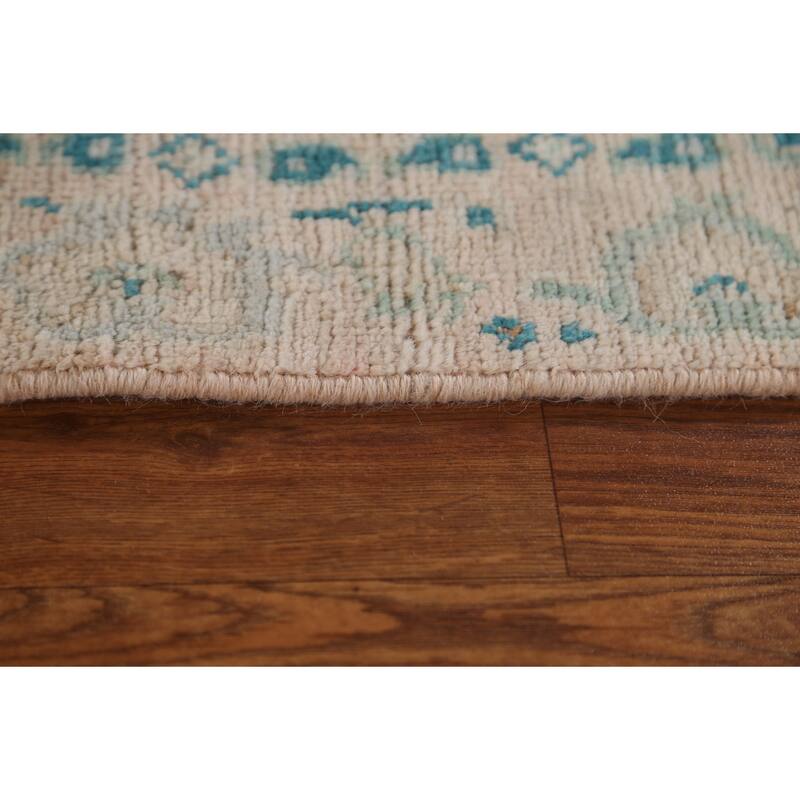 Hand Knotted Oriental 100% Wool Carpet Transitional Geometric Beige & Ivories Oushak Area Rug - 2' 11'' X 1' 11''