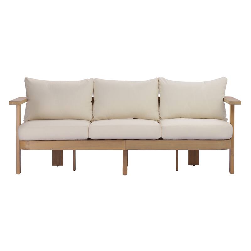 Christopher Knight Home - Elma Outdoor Acacia Wood Patio Conversation Set with Slatted Coffee Table & Cushions