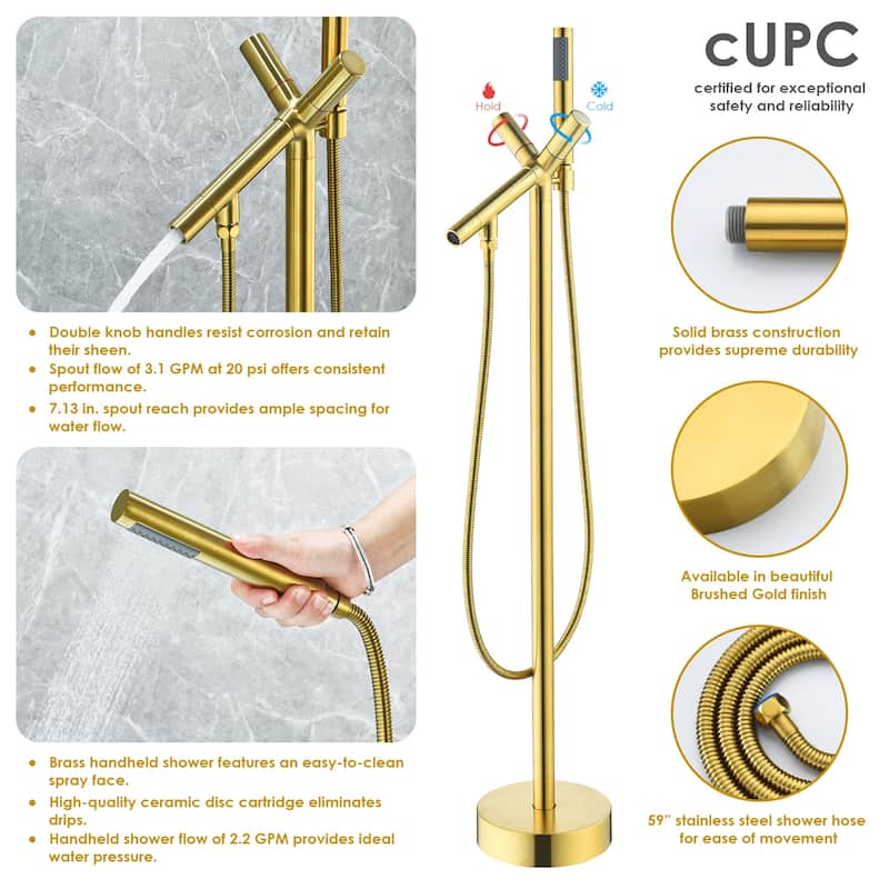 Altair Brulon Double Knob Handle Freestanding Floor Mounted Tub Filler with Handshower