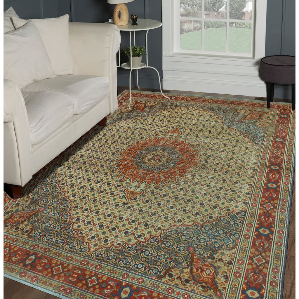 Fine Vintage Distressed Reynaldo Beige/Rust Rug - 6'7" x 9'2"