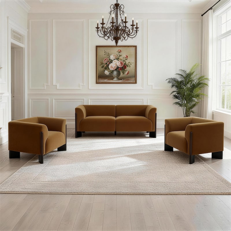 Mid-Century Tuxedo Arm Roomy Barrel Chair Oversized Loveseat Sofa