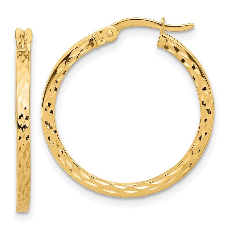 Curata 14k Yellow Gold Sparkle Cut Hoop Earrings - 25x23.85mm