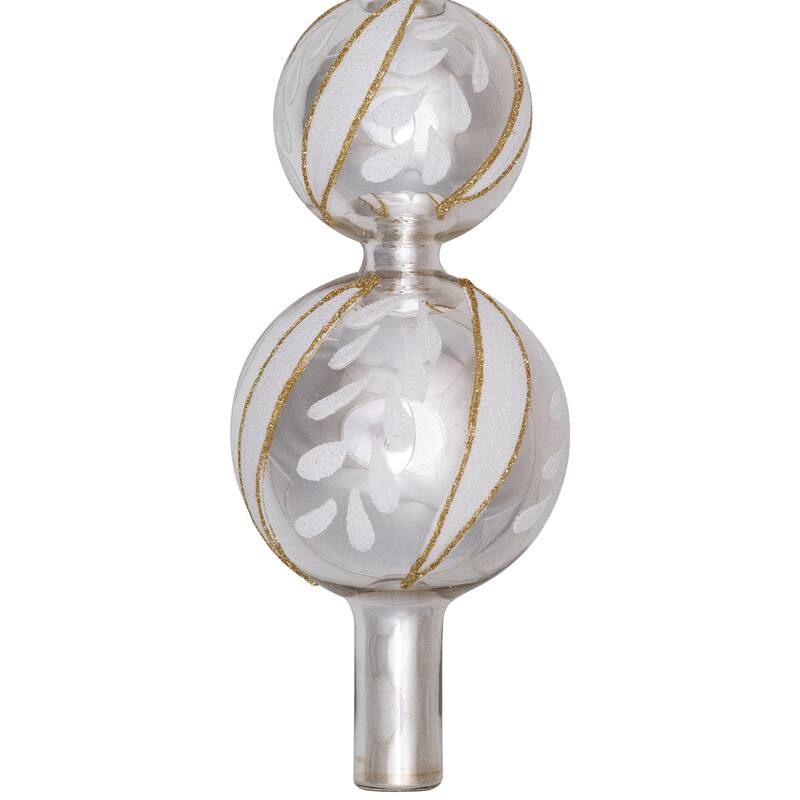 Glittered Glass Finial Christmas Tree Topper - 14.5" - Silver and White
