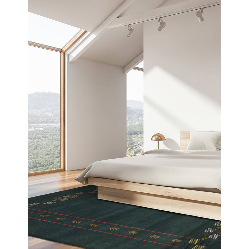 ECARPETGALLERY Hand Loomed Kashkuli Gabbeh Dark Green Wool Rug - 4'11 x 6'10