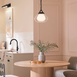 Kichler Lighting Nella 12 Inch 1 Light Pendant with Clear Outer Glass with Opal Interior Glass in Black