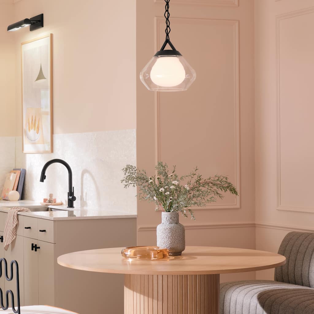 Kichler Lighting Nella 12 Inch 1 Light Pendant with Clear Outer Glass with Opal Interior Glass in Black