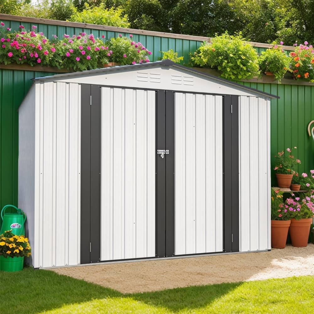 8'x6' Metal Outdoor Storage Shed with 2 Lockable Doors - 8 x 6 ft