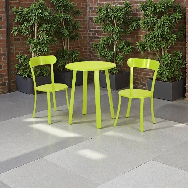 3-Piece Matte Outdoor Bistro Set, Powder-Coated Iron Table and Chairs for Patio or Balcony Dining