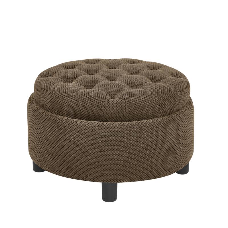 25"Round Storage Ottoman with Tray,ModernTufted Fabric Circle Coffee Table with Storage,Upholstered Ottoman with Removable Top