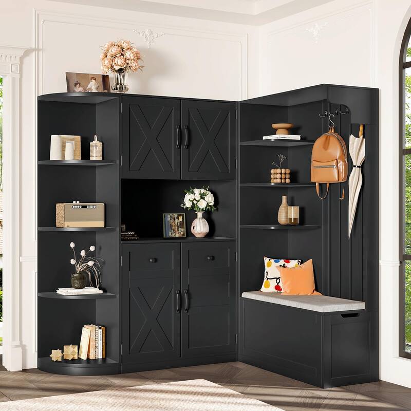 Multifunctional Left-Right Combination Hall Cabinet with Storage and 4 Hooks
