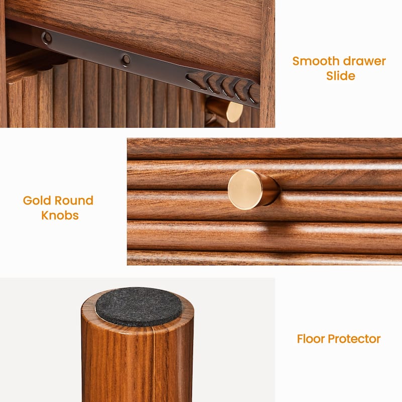 Brown 3-Drawer Nightstand with Solid Wood Legs