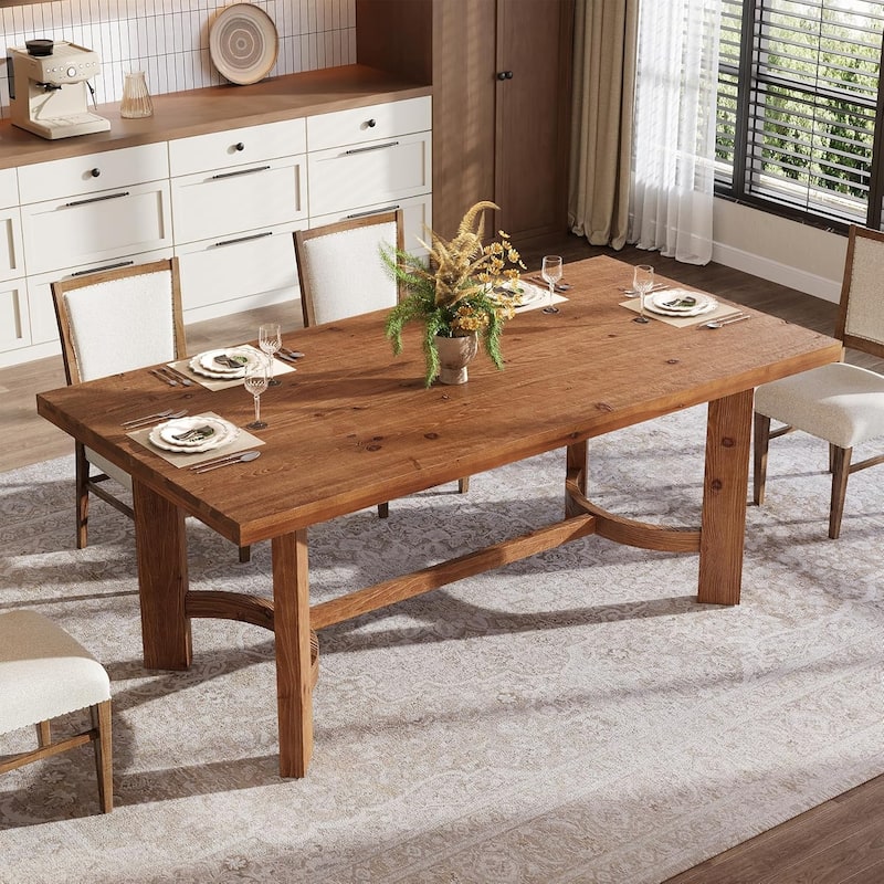 63" Solid Wood Dining Table for 4-6, Farmhouse Rectangle Kitchen Table - Walnut - 63" L × 31.5" W × 29.9" H