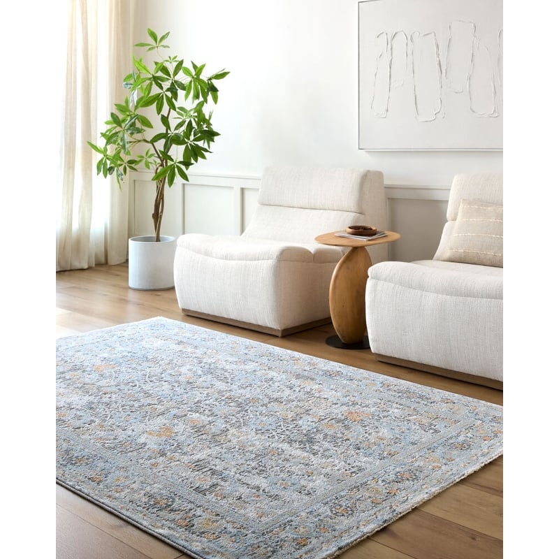 Livabliss Hassler Classic Floral Area Rug - Grey/Blue - 6' 7" x 9' 6"