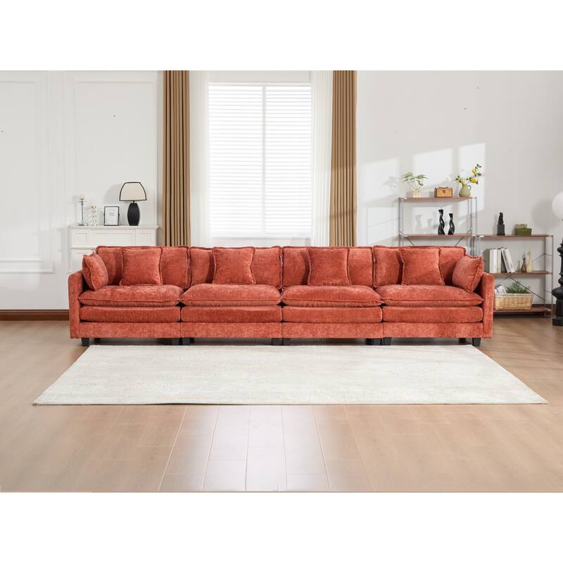 Roomfitters Large Upholstered 4-Seater Sofa with Plush Cushions and Pillows, Modern Cloud Couch for Living Room