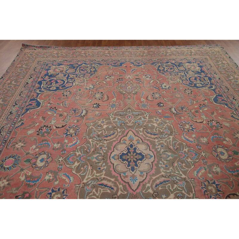 Traditional Mashad Persian Vintage Area Rug Hand-knotted Wool Carpet - 8'10" x 12'7"