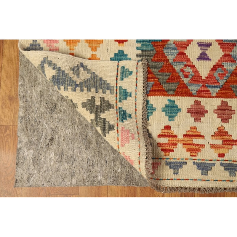All-Over Geometric Kilim Oriental Area Rug Hand-Woven Wool Carpet - 9'2"x 11'3"