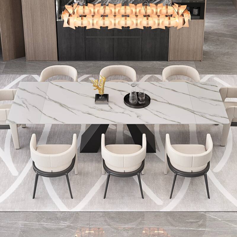 63'' to 94.5” Extendable Dining Table For 8-10 with Sintered Stone Table top and Metal Base - 94.48"