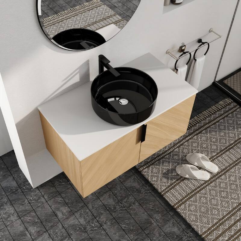 Malwee 30"/36" Floating Bathroom Vanity, Wall Mounted Bathroom Vanity with Ceramic Sink and Soft Close Door