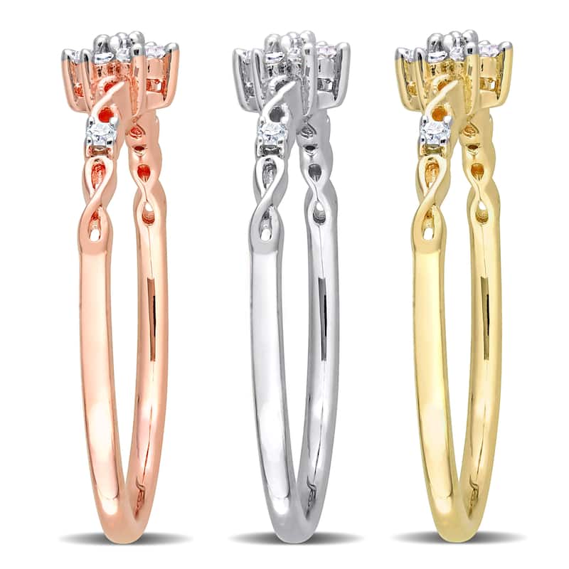 Miadora 1/3ct TW Diamond Floral Promise Rings 3-Piece Set Yellow Rose Sterling Silver
