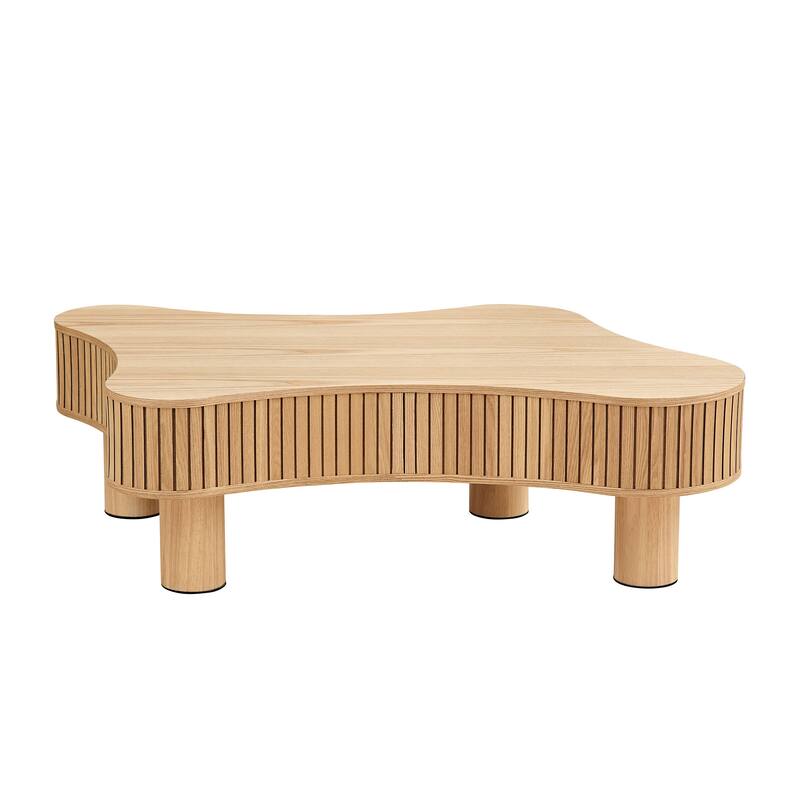 42.52 Inch Modern Wooden Handcraft Drum Coffee Table Irregular Shaped Coffee Table,Small Coffee Table with Sturdy Pedestal