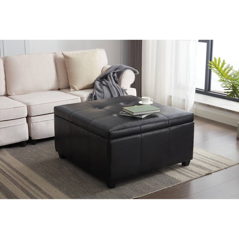 Porthos Home Jara Faux Leather Flip Top Square Storage Ottoman