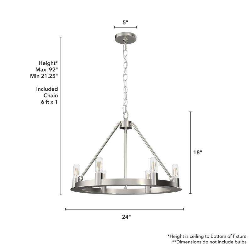 Hunter 18" Saddlewood 6-Light Chandelier, - Island, Entry, Dining Room - Wagon Wheel, Farmhouse, Industrial