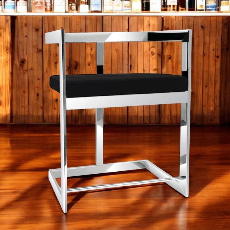 Velvet Stainless Steel Low Back Bar Chair with Armrests and Footrest
