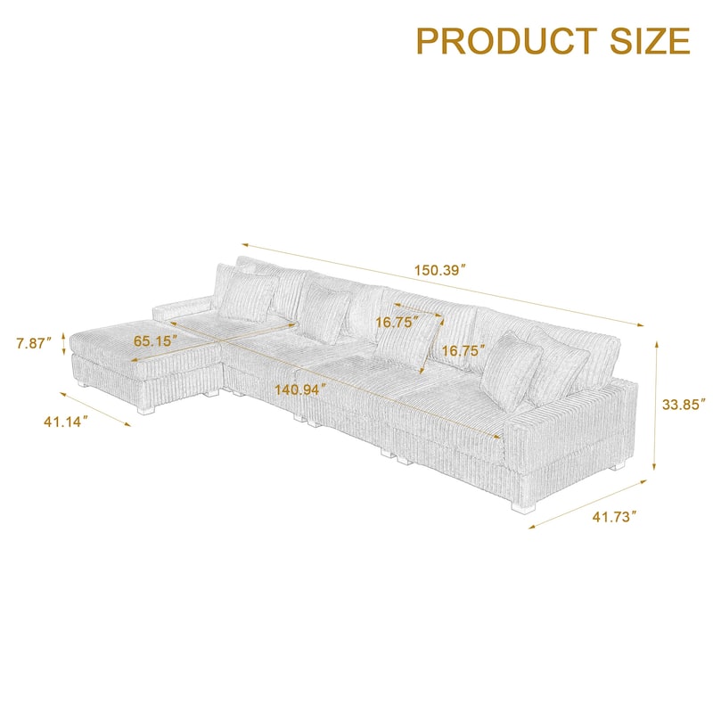 Anne 150" W Upholstered Plush Corduroy Modular Sectional Sofa
