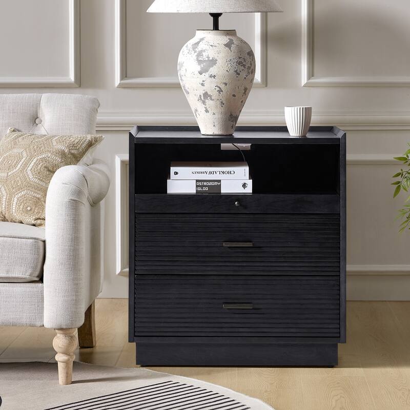 Lorenz Mid-century Nightstand with USB and LED Light by HULALA HOME