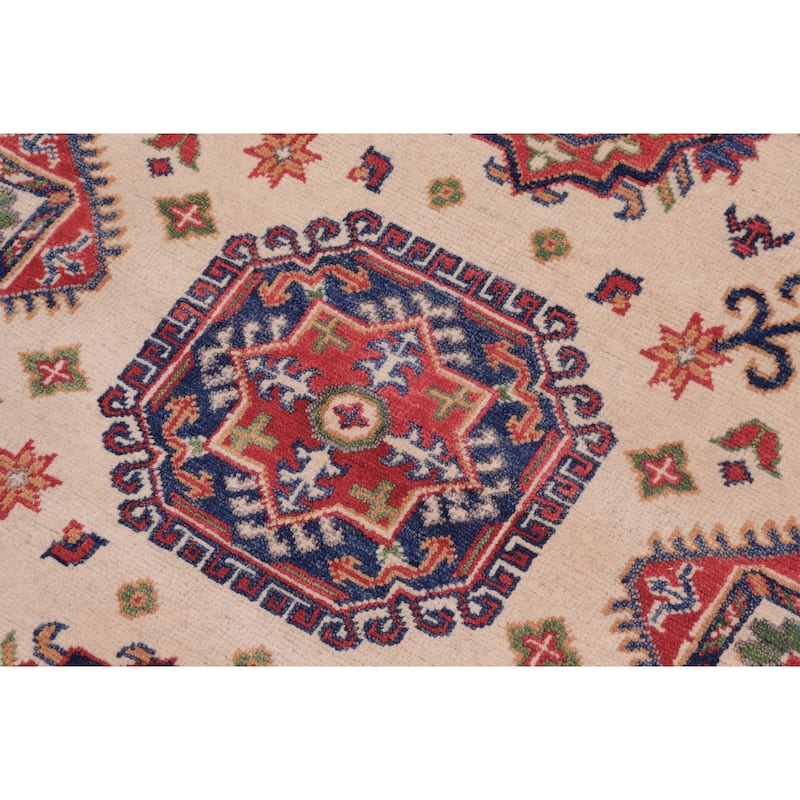 Southwestern Kazak Jakobe Natural/Red Wool Round - 4'9'' x 4'11''