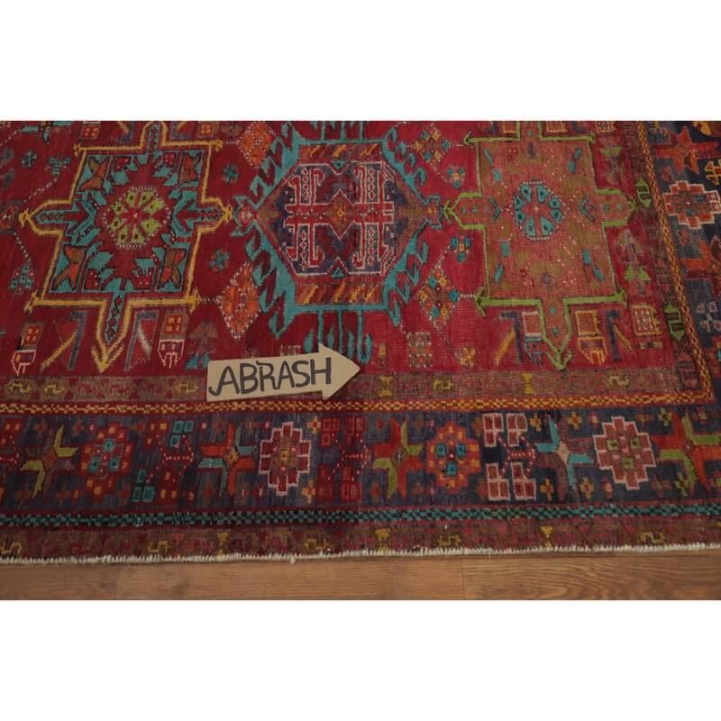 Hand Knotted Oriental 100% Wool Carpet Traditional Geometric Red Heriz Runner Rug - 10' 0'' X 3' 6''