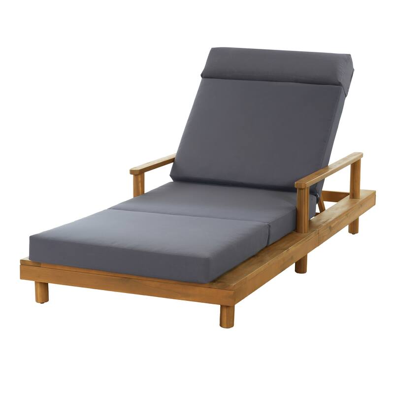 Christopher Knight Home - Modern Indoor/Outdoor Acacia Wood 4-Fold Adjustable Chaise Lounge with Water-Resistant Cushion