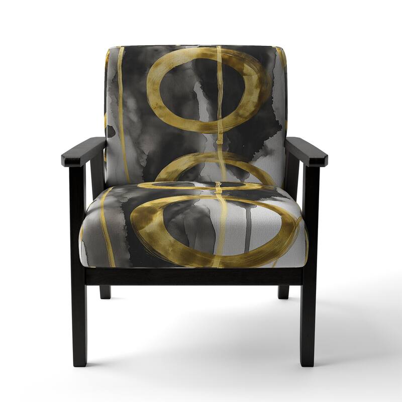 Designart "Mettalic Indigo And Gold II" Upholstered Abstract Accent Chair - Glam Arm Chair For Living Room