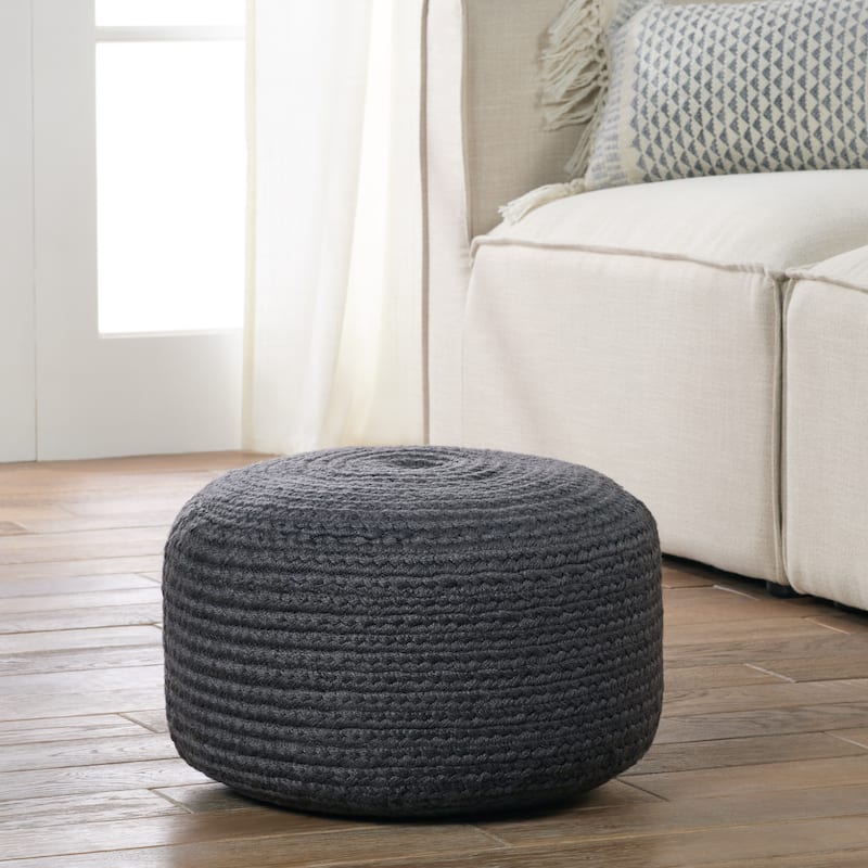 Jaipur Living Saba Solar Round Indoor/Outdoor Polyester Pouf Ottoman/Foot Stool - 18"X18"X12"