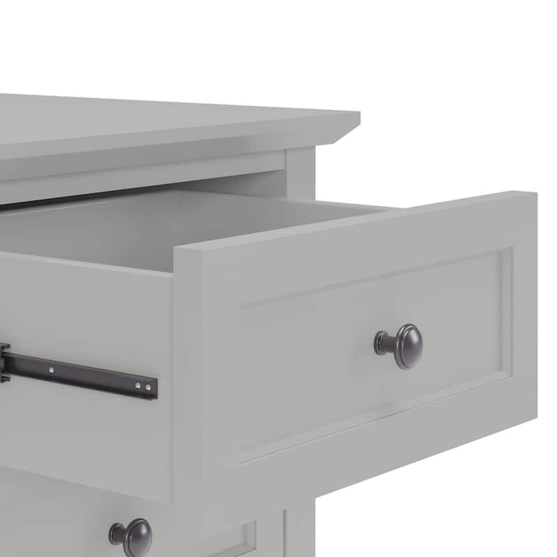 Fritz 30 Inch Bedside Nightstand, 3 Drawers, Black Round Handles, Gray Wood