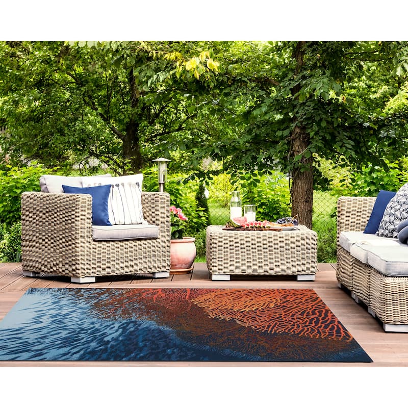 Liora Manne Marina Coral Indoor/Outdoor Rug - 4'10" x 7'6" - Ocean
