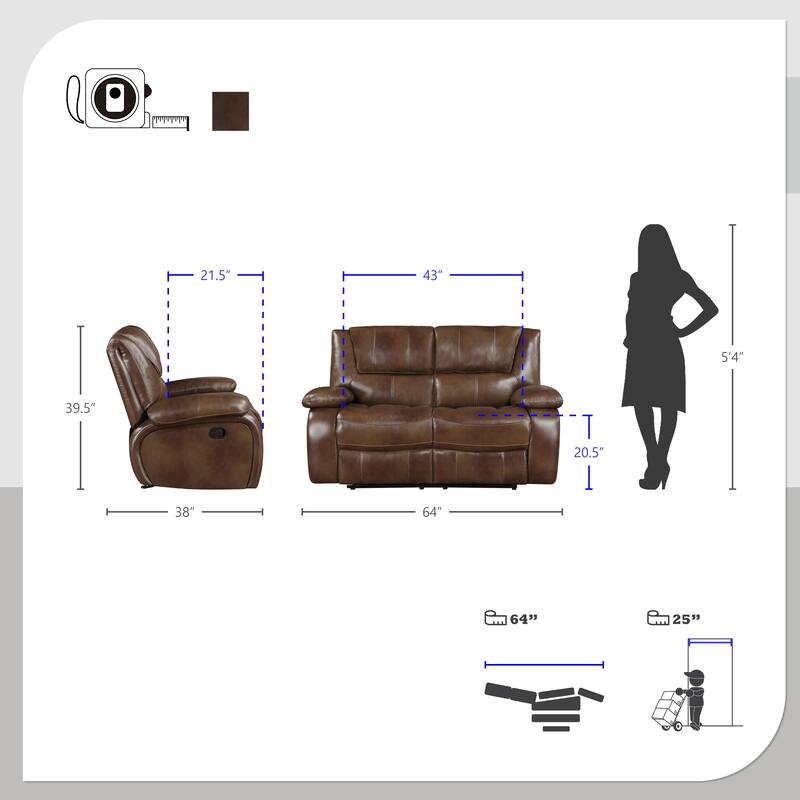 Baron 2-Piece Leather Match Manual Reclining Sofa Set